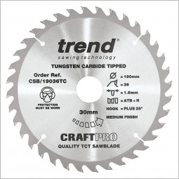 Craft Saw Blade 190mm x 36T x30mm x 1.55 Trend CSB/19036TC